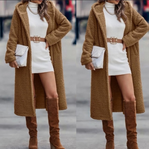 Cozy Teddy Hoodie Long Jacket Coat - Picture 12 of 13